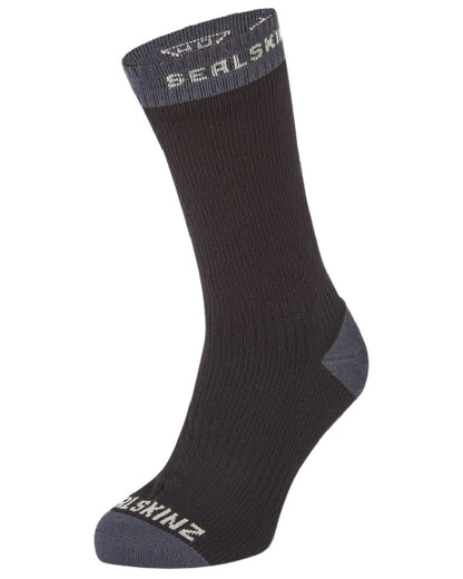 Black coloured Sealskinz Wiveton Waterproof Mid Length Socks on white background 