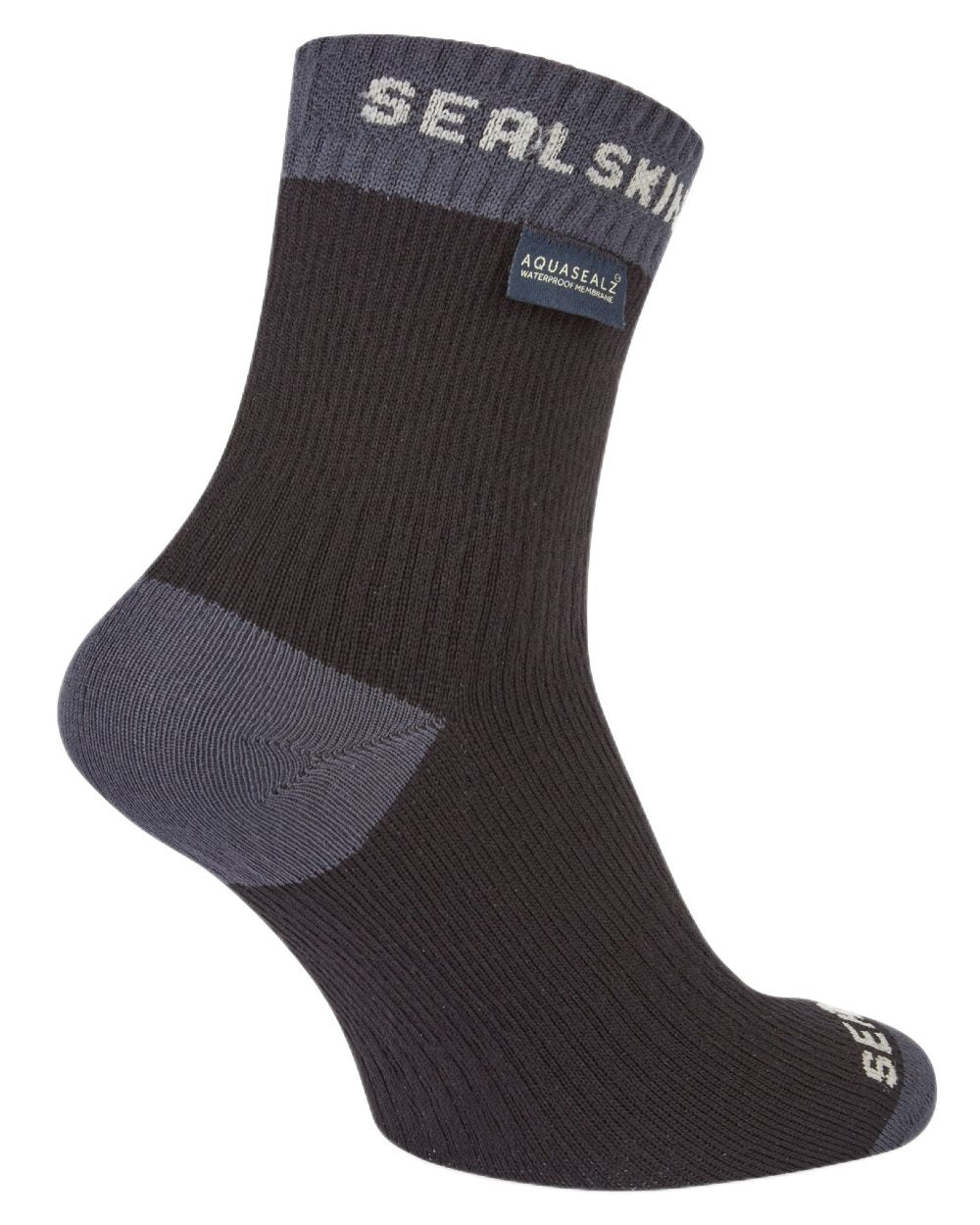Black coloured Sealskinz Wretham Waterproof Ankle Length Sock on white bckground 