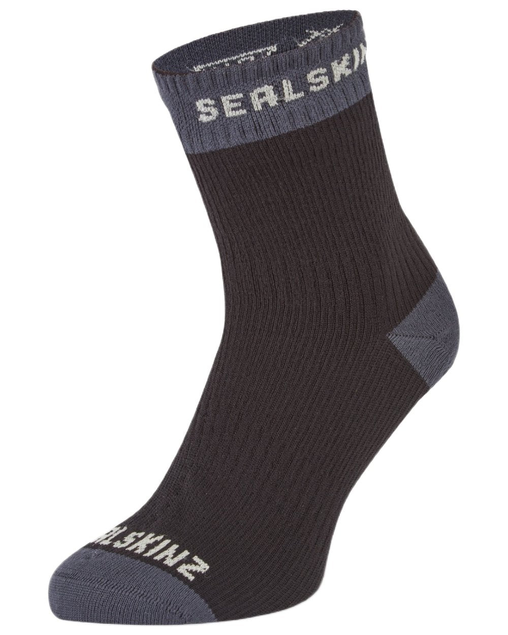 Black coloured Sealskinz Wretham Waterproof Ankle Length Sock on white bckground 