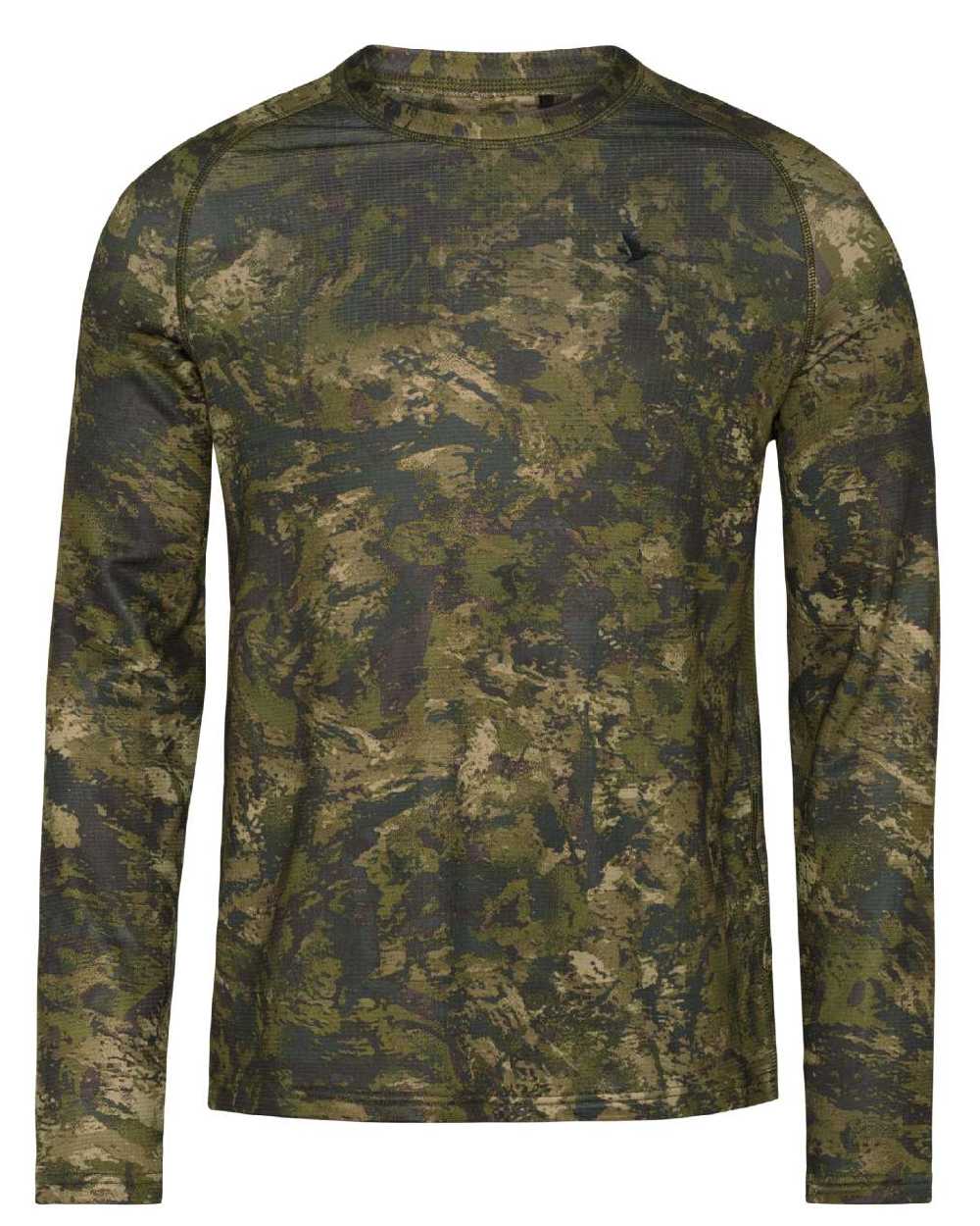 InVis Green Coloured Seeland Active Camo Long Sleeve T-Shirt on white background 
