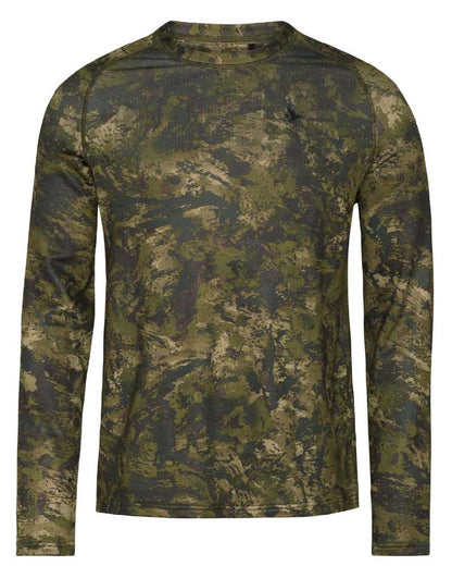 InVis Green Coloured Seeland Active Camo Long Sleeve T-Shirt on white background 