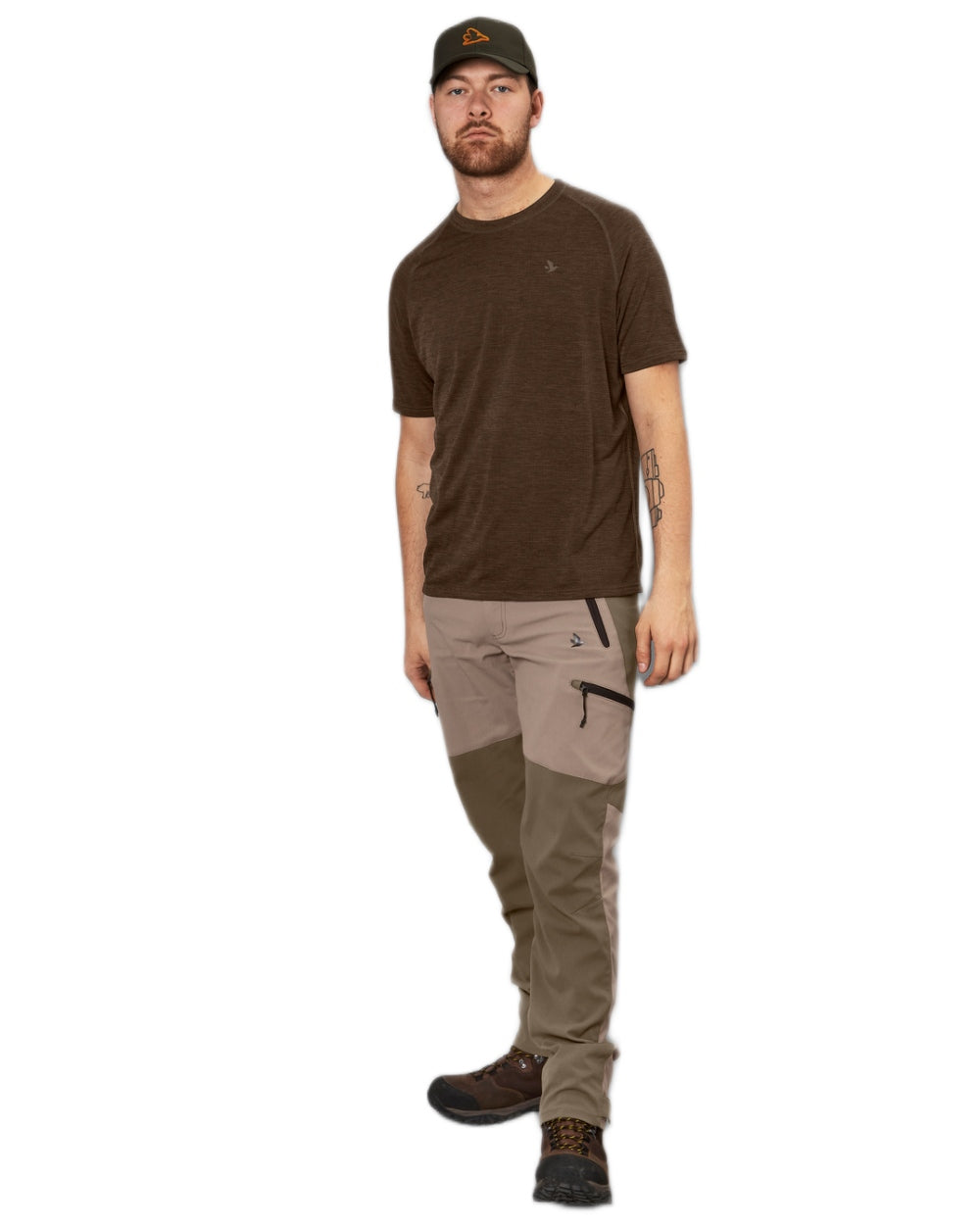 Demitasse Brown Coloured Seeland Active Short Sleeve T-Shirt on White background 