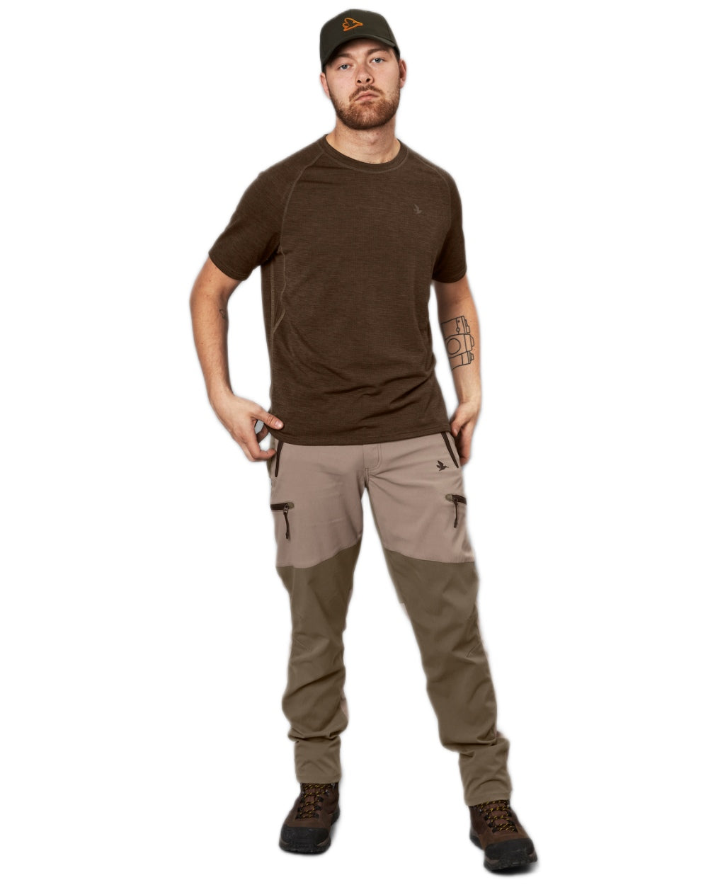 Demitasse Brown Coloured Seeland Active Short Sleeve T-Shirt on White background 