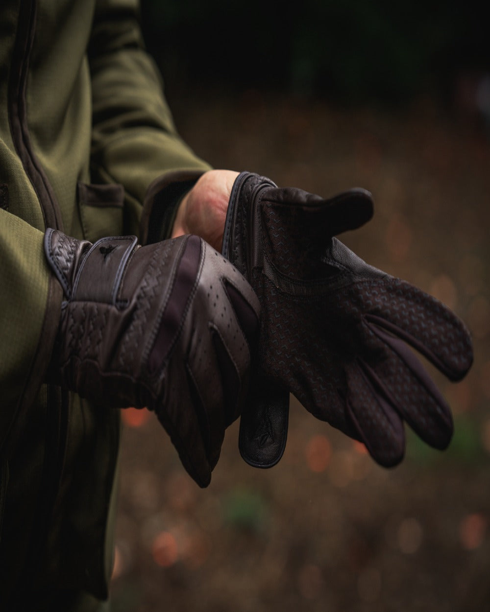 Chocolate Torte Coloured Seeland Aim Shooting Gloves on outdoor background 