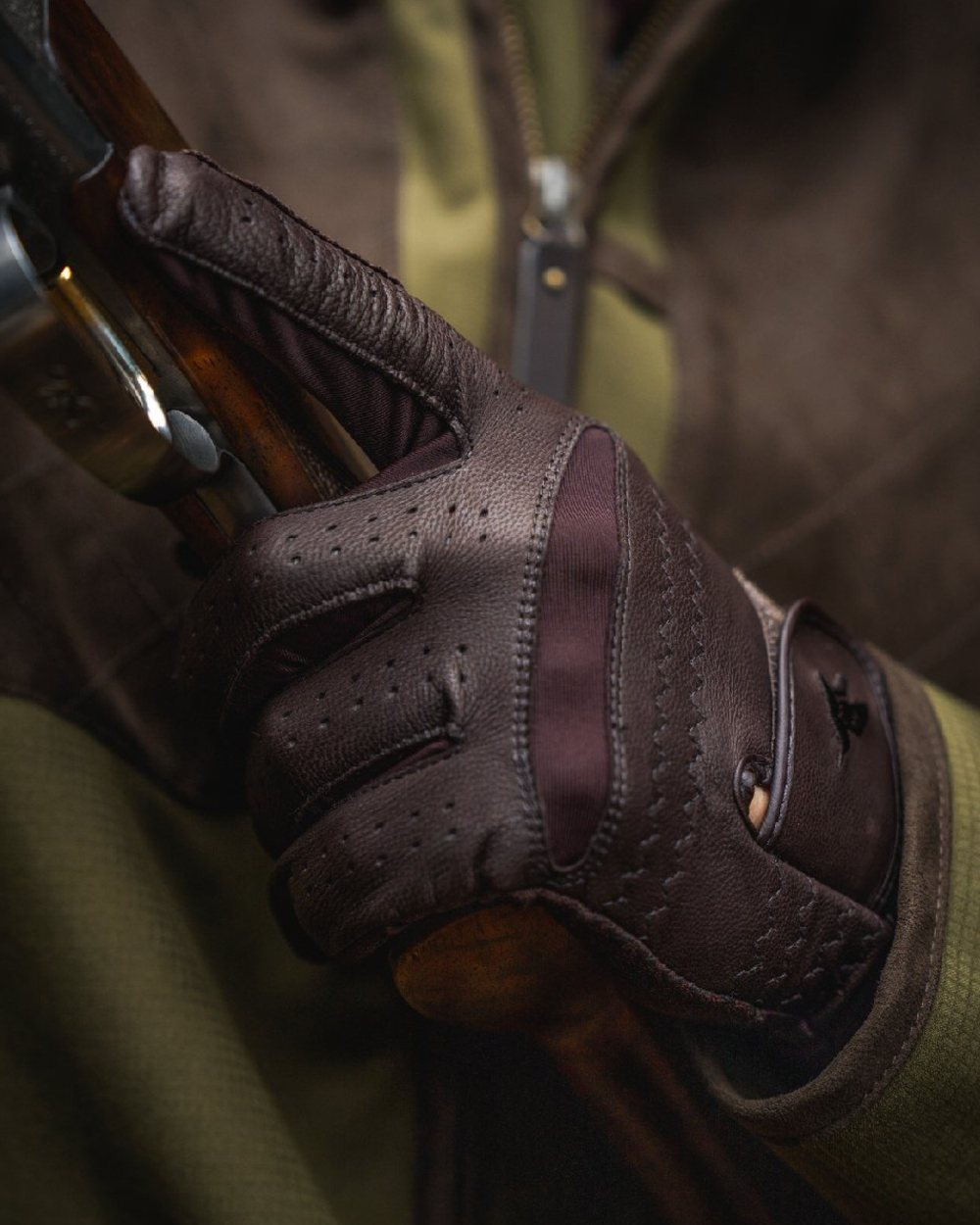 Chocolate Torte Coloured Seeland Aim Shooting Gloves on outdoor background 