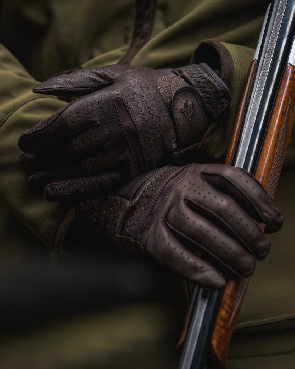 Chocolate Torte Coloured Seeland Aim Shooting Gloves on outdoor background 