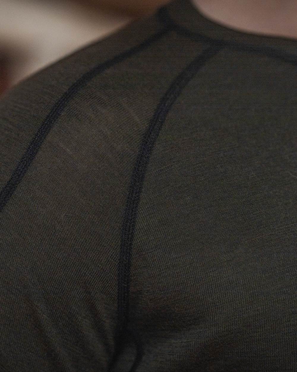 Pine Green coloured Seeland Apex One Hundred Long Sleeve T-Shirt on outdoor background 