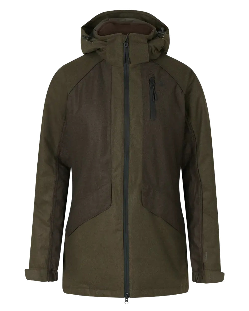 Pine Green Demitasse Brown Coloured Seeland Avail Aya Insulated Jacket on white background 