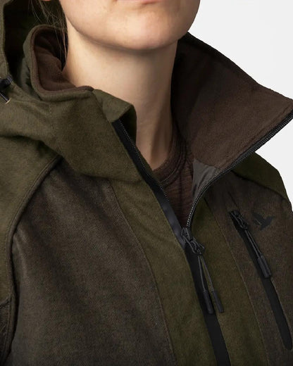 Pine Green Demitasse Brown Coloured Seeland Avail Aya Insulated Jacket on white background 