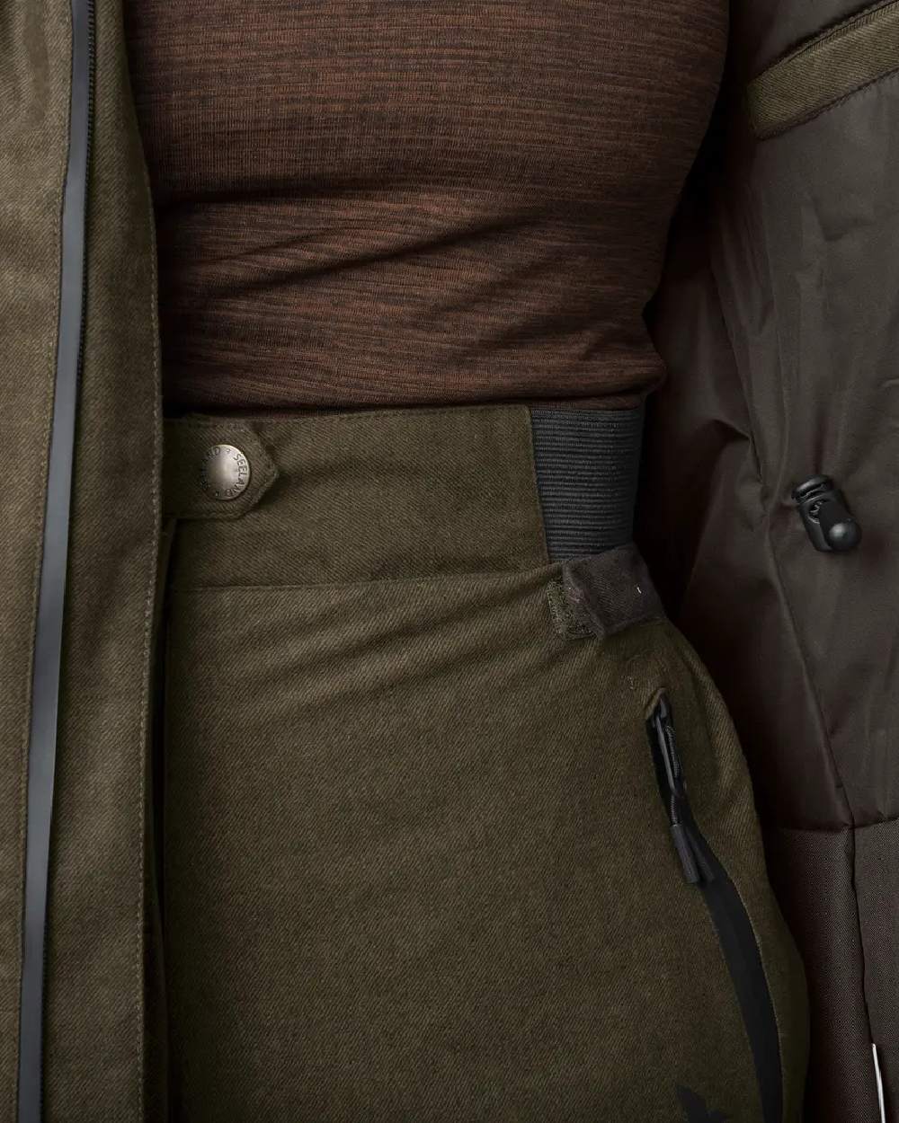 Pine Green Demitasse Brown Coloured Seeland Avail Aya Insulated Jacket on white background 