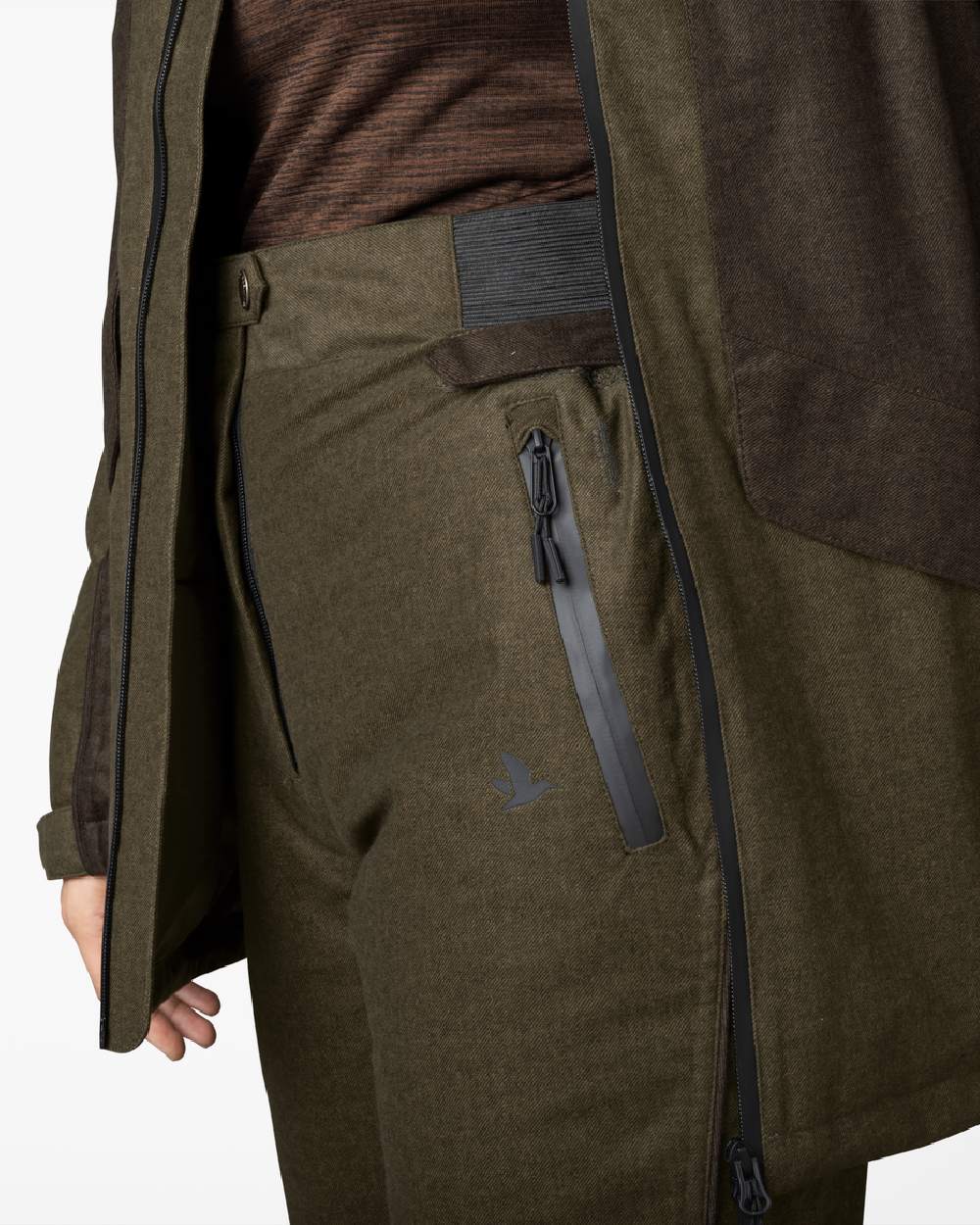 Pine Green Demitasse Brown Coloured Seeland Avail Aya Insulated Trousers on white background 