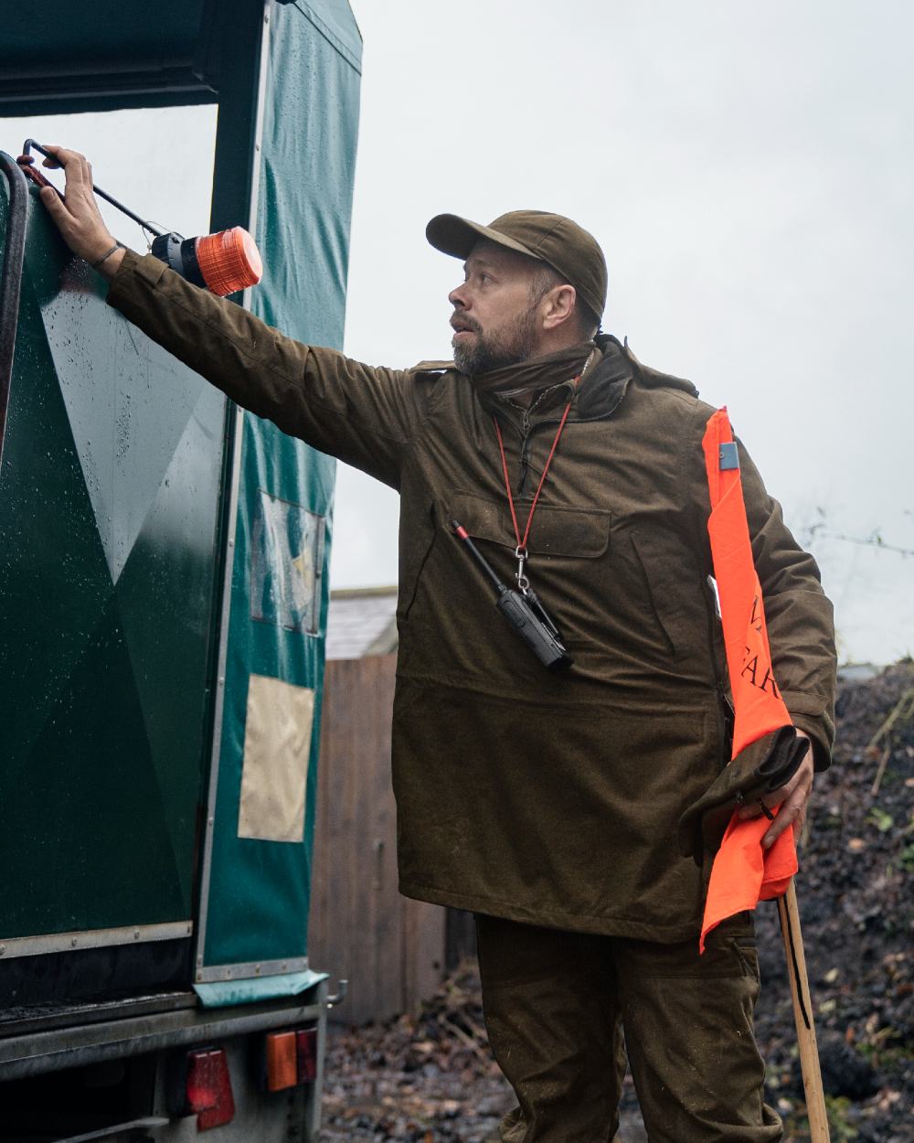 Pine Green Melange Coloured Seeland Avail Smock on outdoor background 