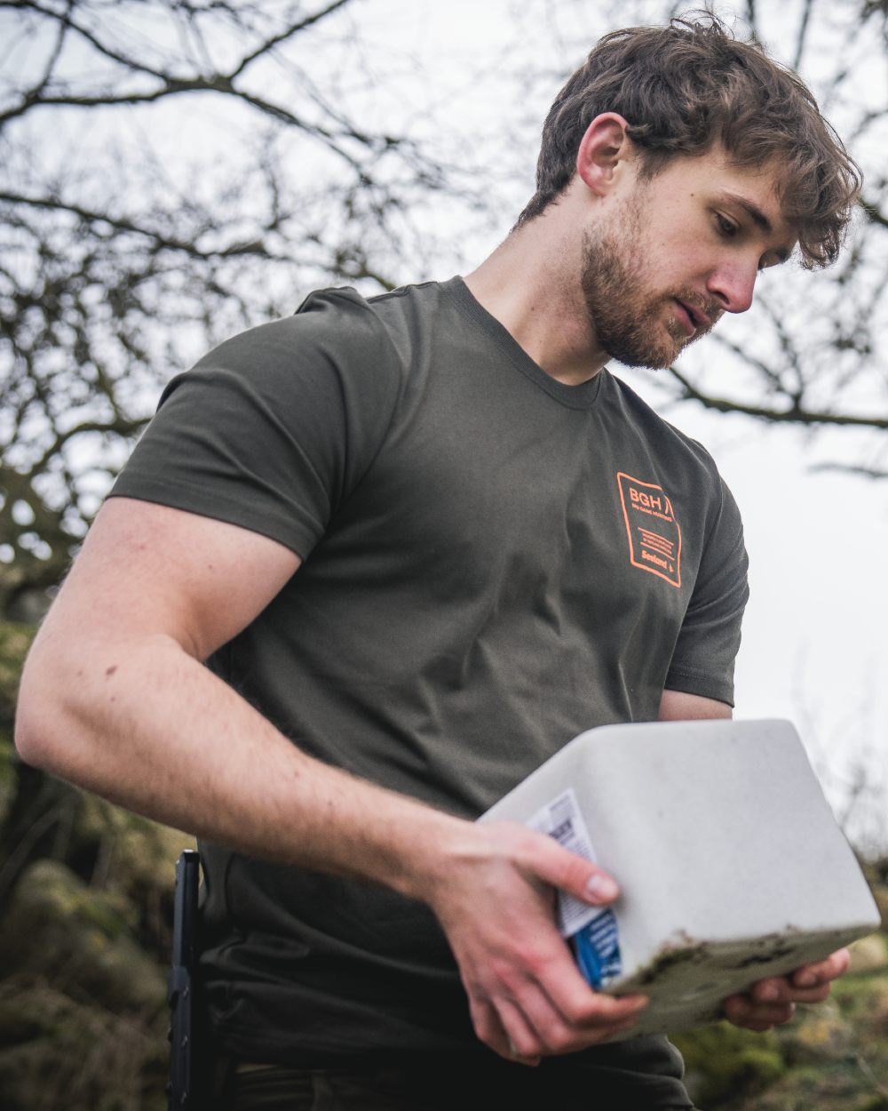 Pine Green coloured Seeland BGH T-Shirt on forest background 
