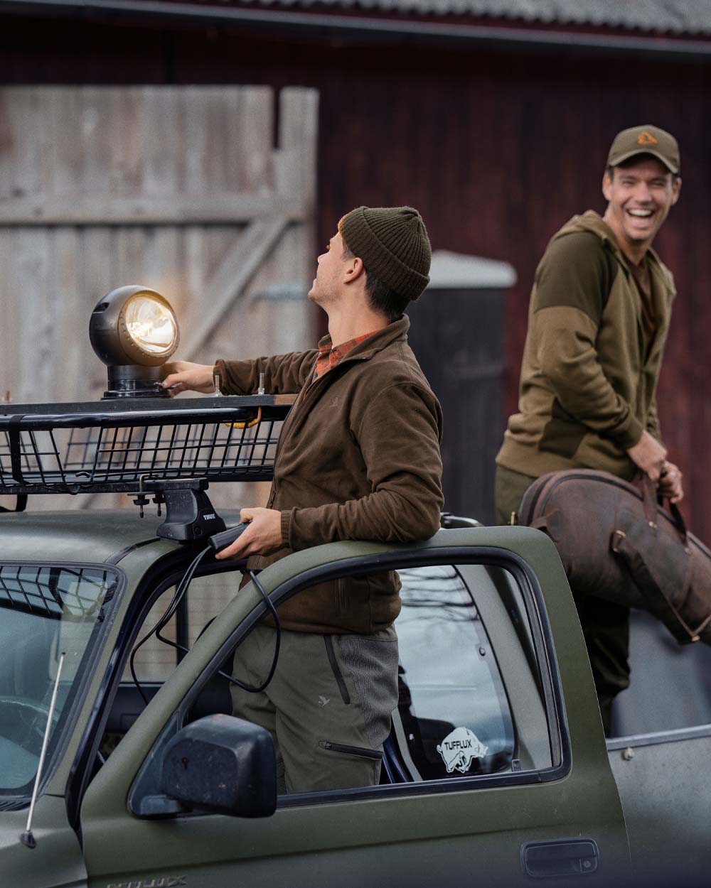 Brown Coloured Seeland Benjamin Fleece on car background 