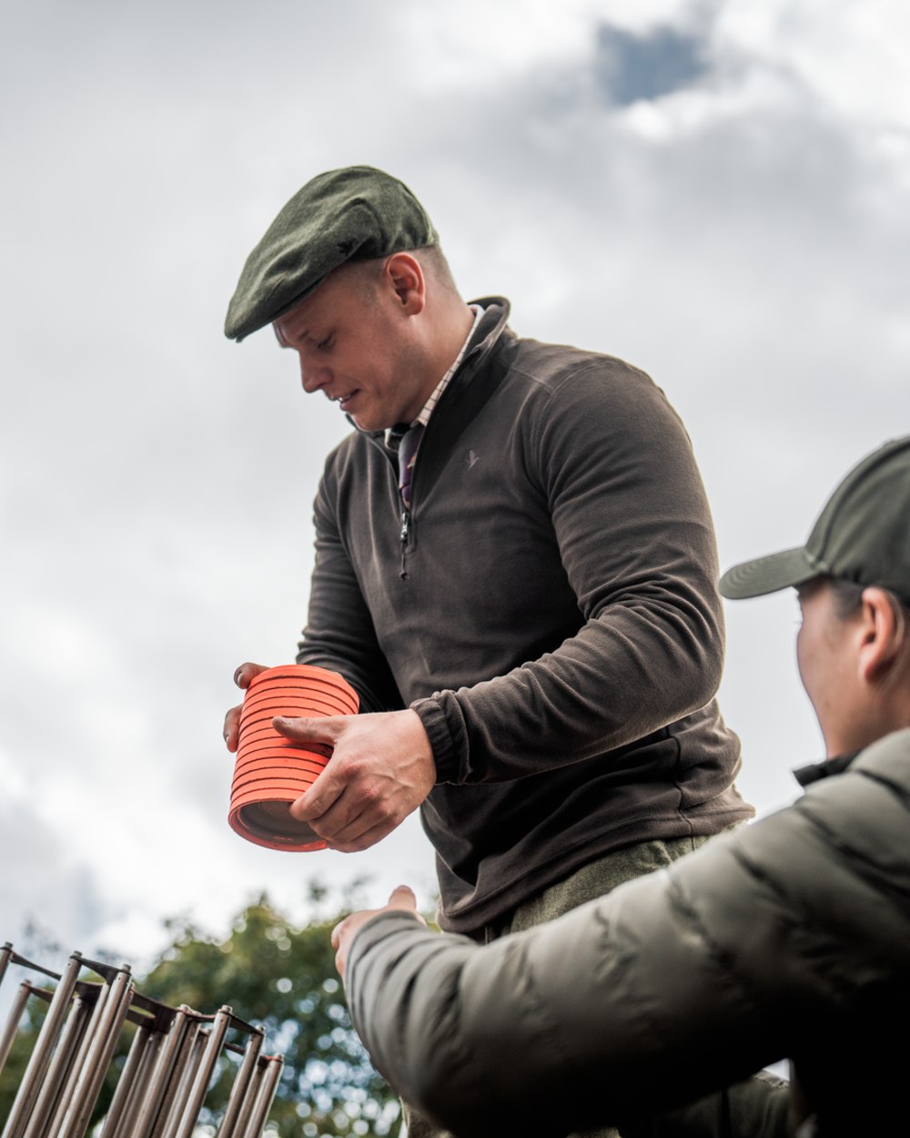Pine Green Coloured Seeland Benjamin Half Zip Fleece on outdoor background 