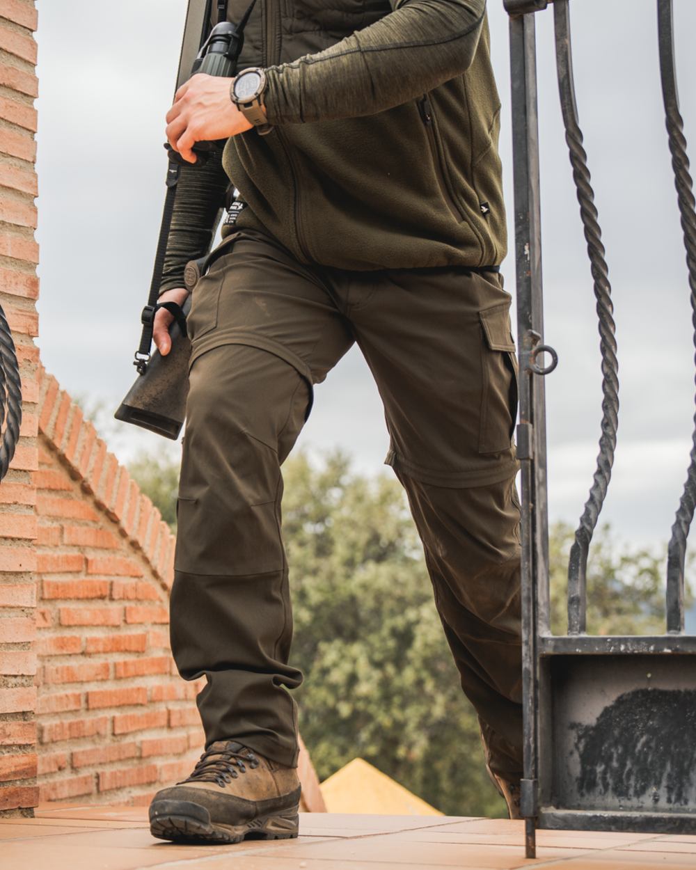 Grizzly Brown coloured Seeland Birch Zip-Off Trousers on sky background 