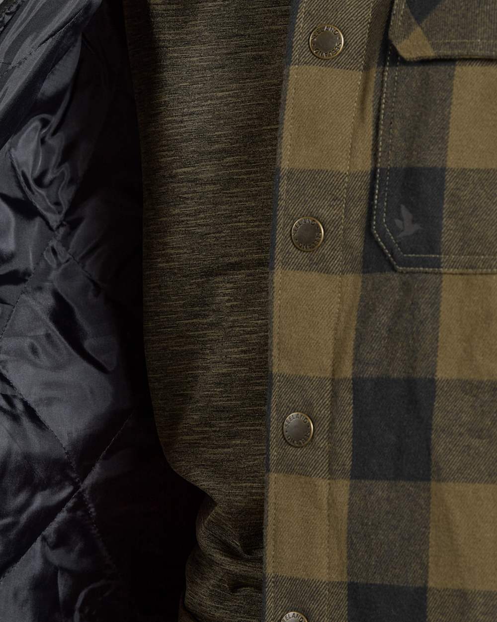 Green Check Coloured Seeland Canada Quilted Shirt on White background 