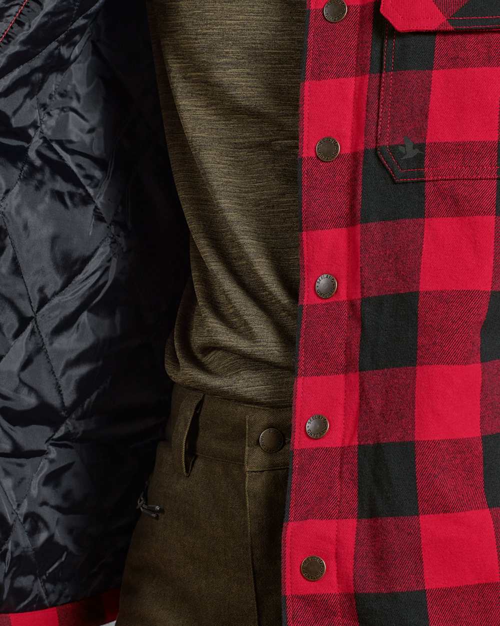 Red Check Coloured Seeland Canada Quilted Shirt on White background 