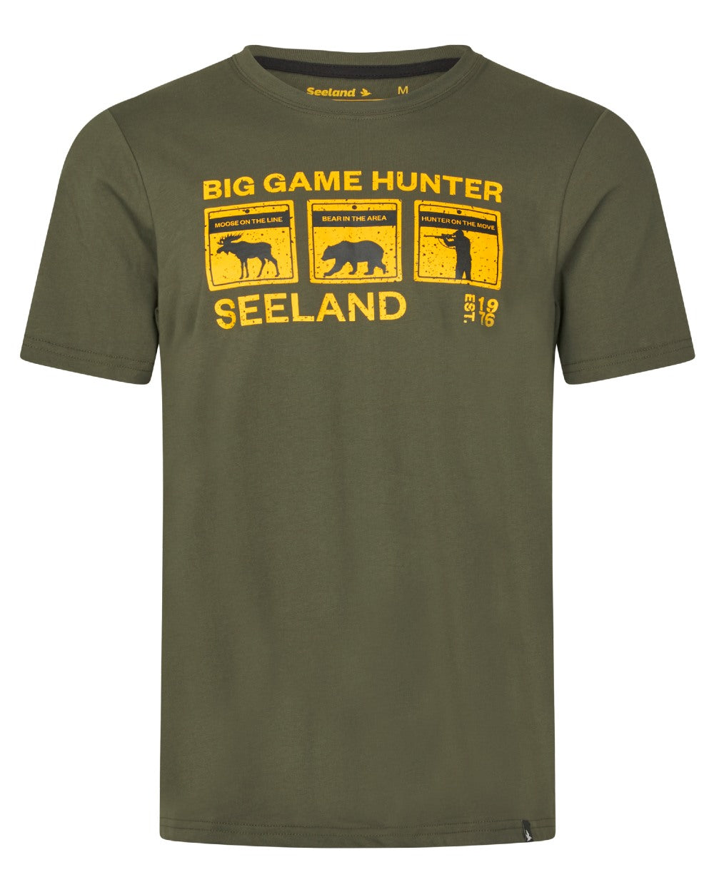 Grape Leaf Coloured Seeland Caution T-Shirt on white background 