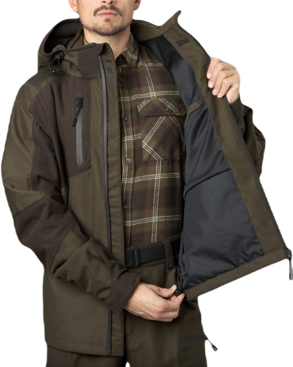 Pine Green Coloured Seeland Chaser Jacket on white background 