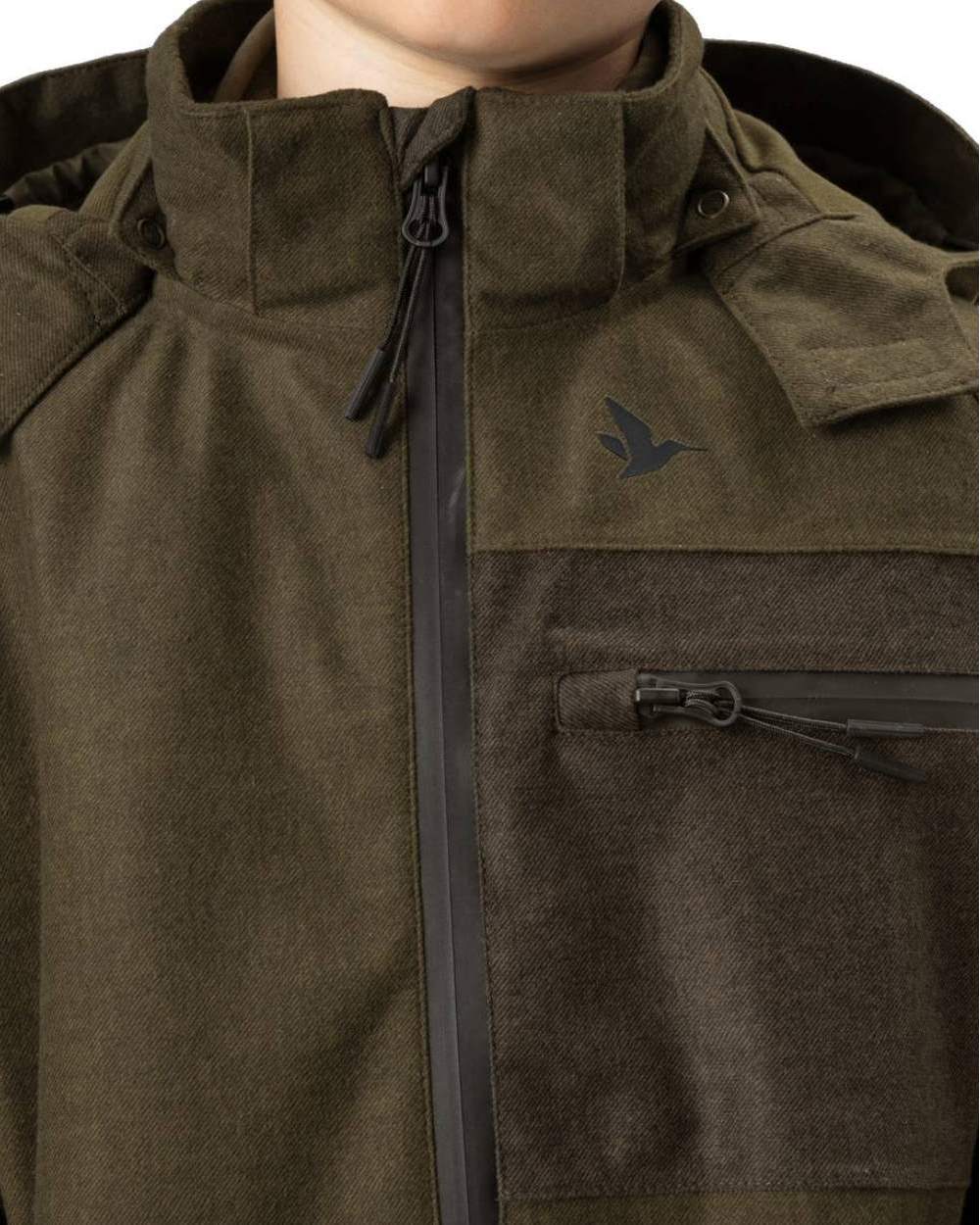 Pine Green Melange Coloured Seeland Childrens Avail Jacket on white background 