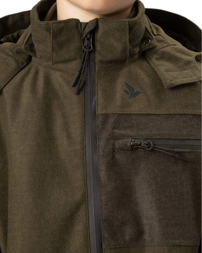 Pine Green Melange Coloured Seeland Childrens Avail Jacket on white background 