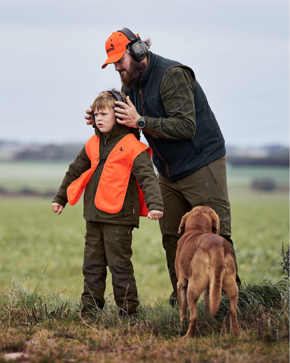 Pine Green Melange Coloured Seeland Childrens Avail Jacket on outdoor background 