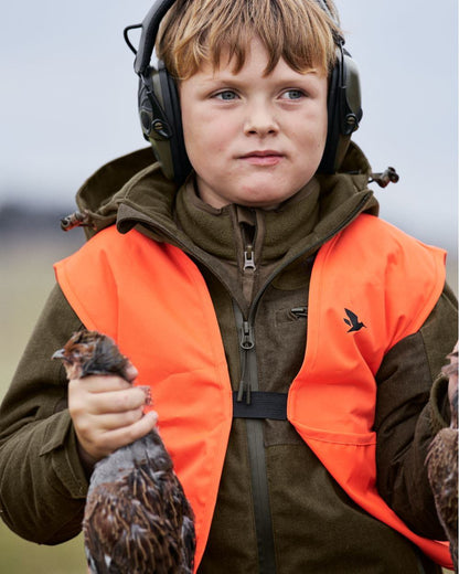 Pine Green Melange Coloured Seeland Childrens Avail Jacket on outdoor background 