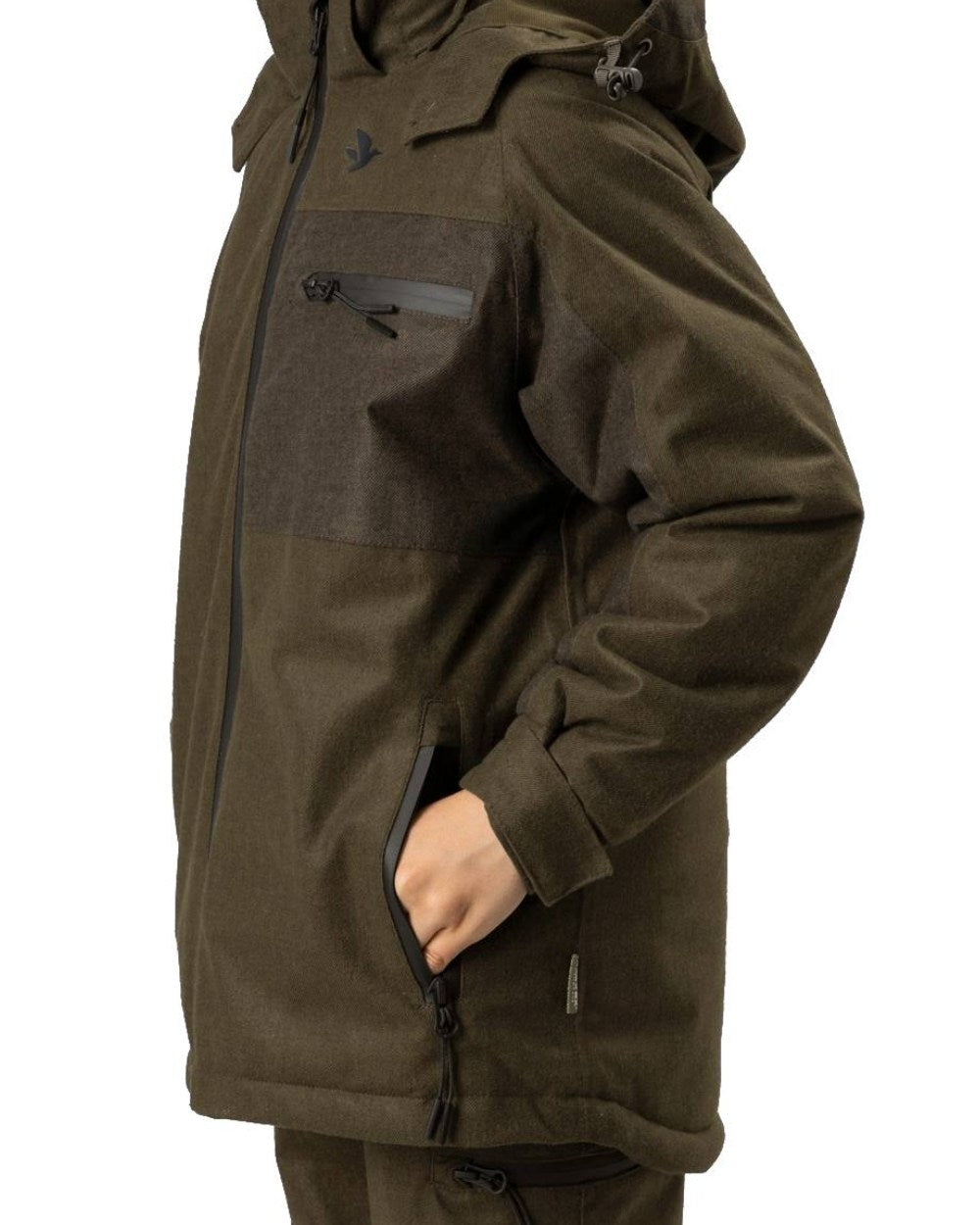Pine Green Melange Coloured Seeland Childrens Avail Jacket on white background 