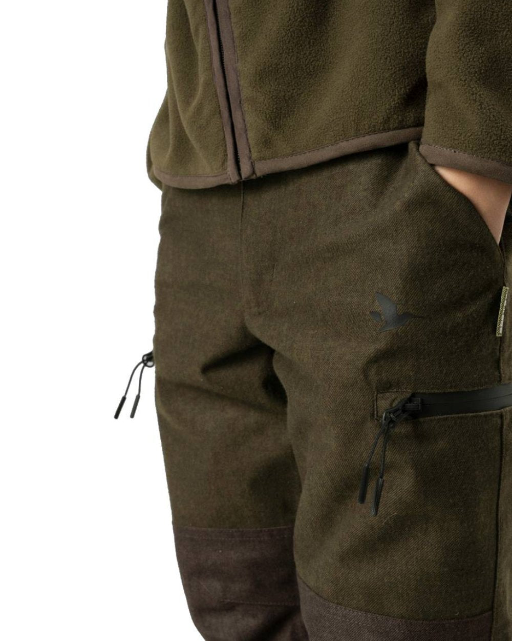 Pine Green Melange Coloured Seeland Childrens Avail Trousers on white background 