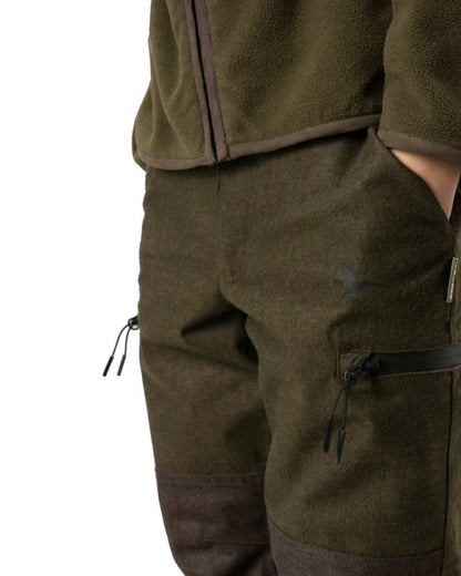 Pine Green Melange Coloured Seeland Childrens Avail Trousers on white background 