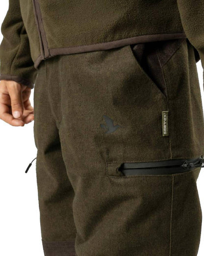 Pine Green Melange Coloured Seeland Childrens Avail Trousers on white background 