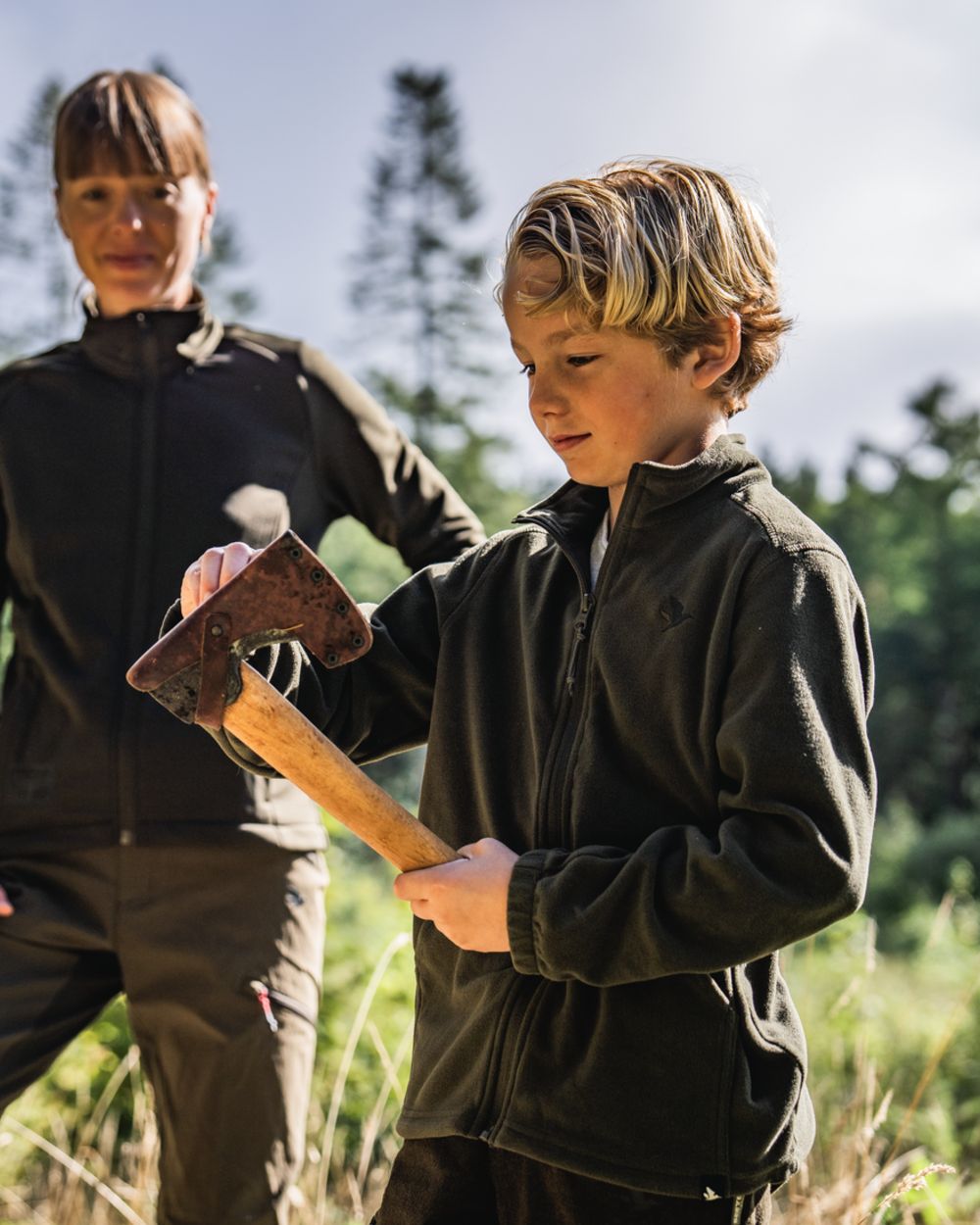Pine Green Coloured Seeland Childrens Benjamin Fleece on outdoor background 