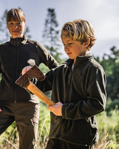 Pine Green Coloured Seeland Childrens Benjamin Fleece on outdoor background 
