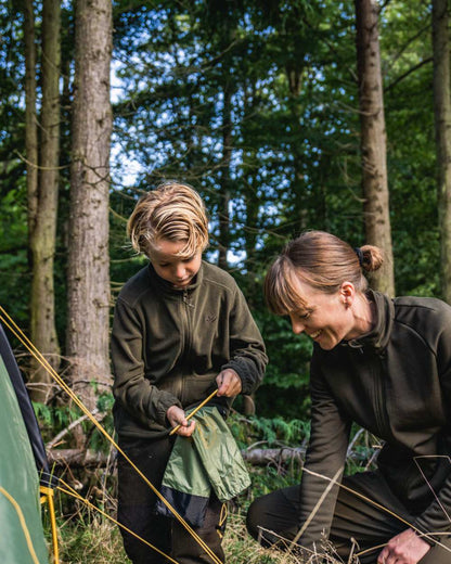 Pine Green Coloured Seeland Childrens Benjamin Fleece on outdoor background 