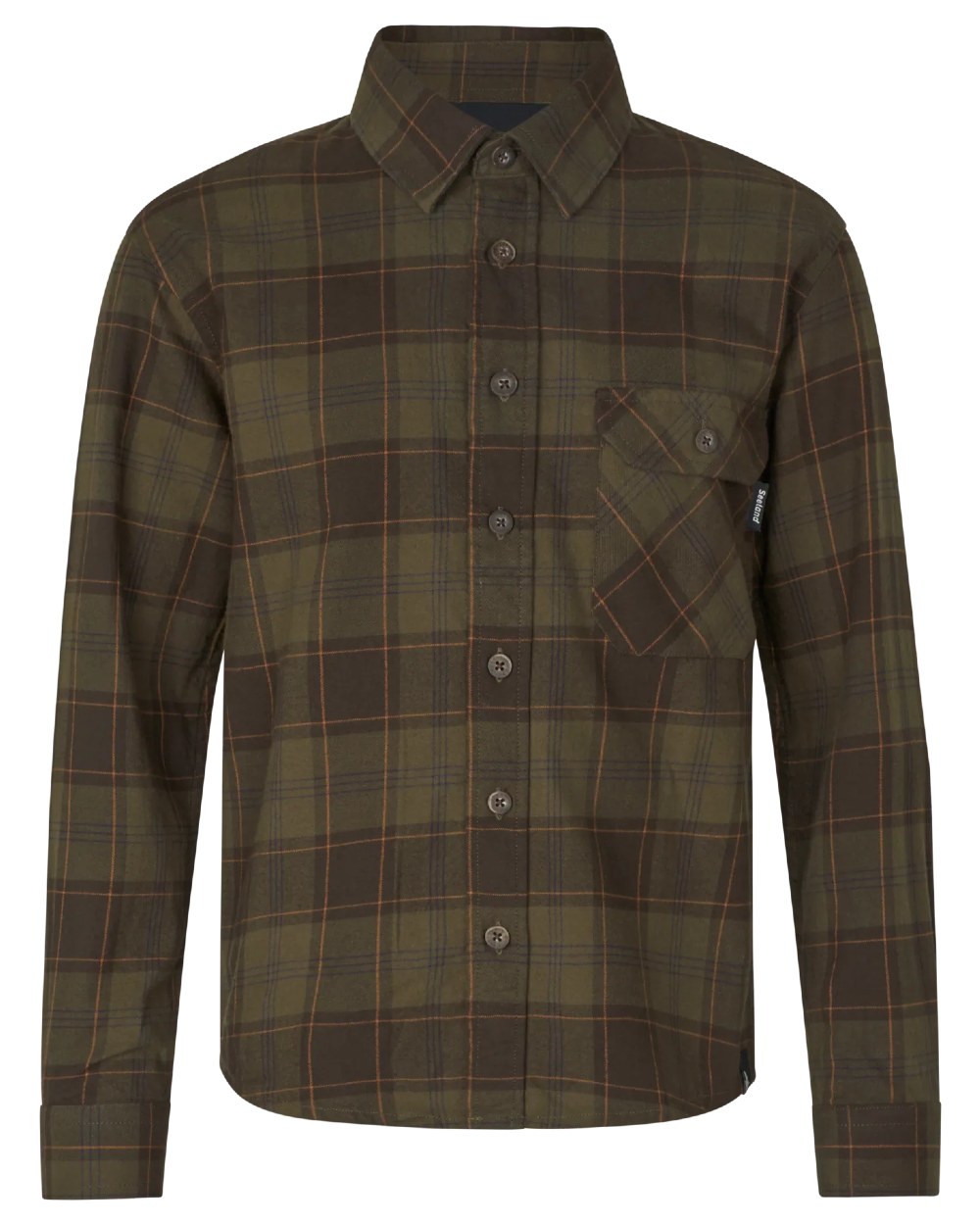 Pine Green Dark Navy Check Coloured Seeland Childrens Glen Flannel Shirt on white background 