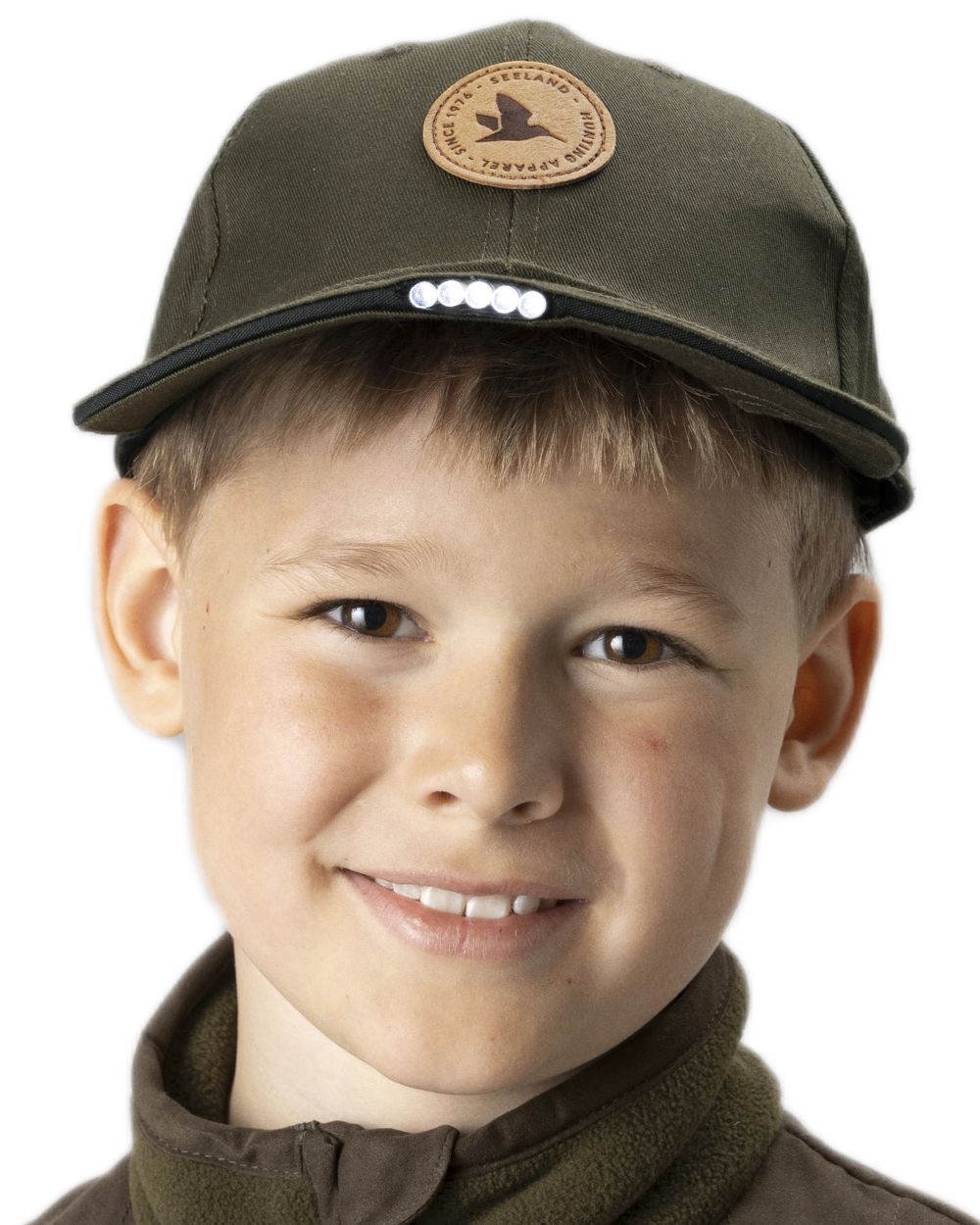 Pine Green coloured Seeland Childrens Skarn LED Junior Cap on white background 