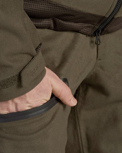 Pine Green Coloured Seeland Climate Hybrid Waterproof Trousers on white background 