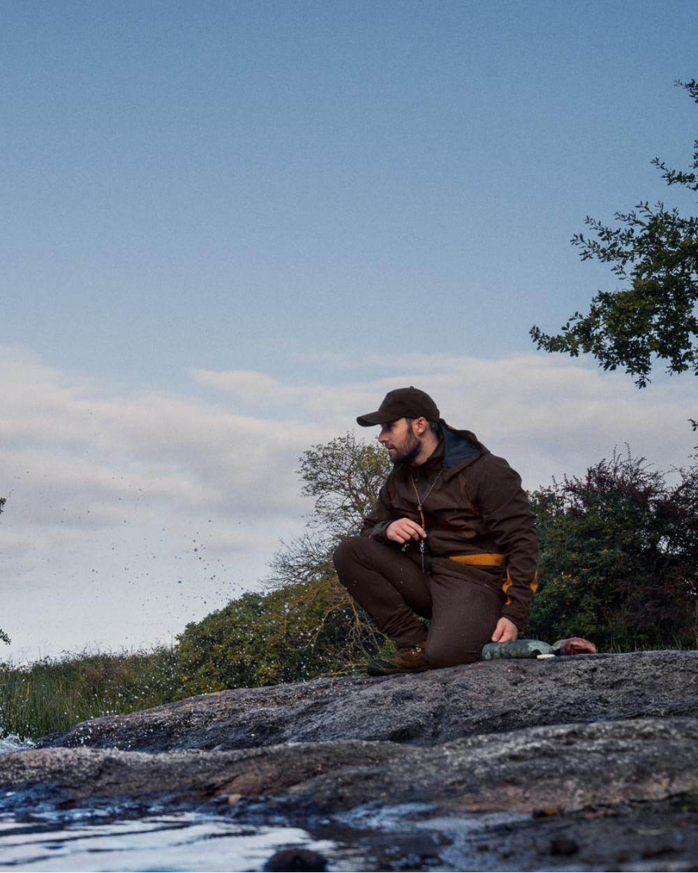 Dark Brown Coloured Seeland Dog Active Jacket On A Forest Background 