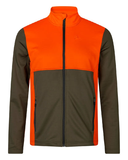 Pine Green Hi-Vis Orange Coloured Seeland Elliot Fleece on white background 