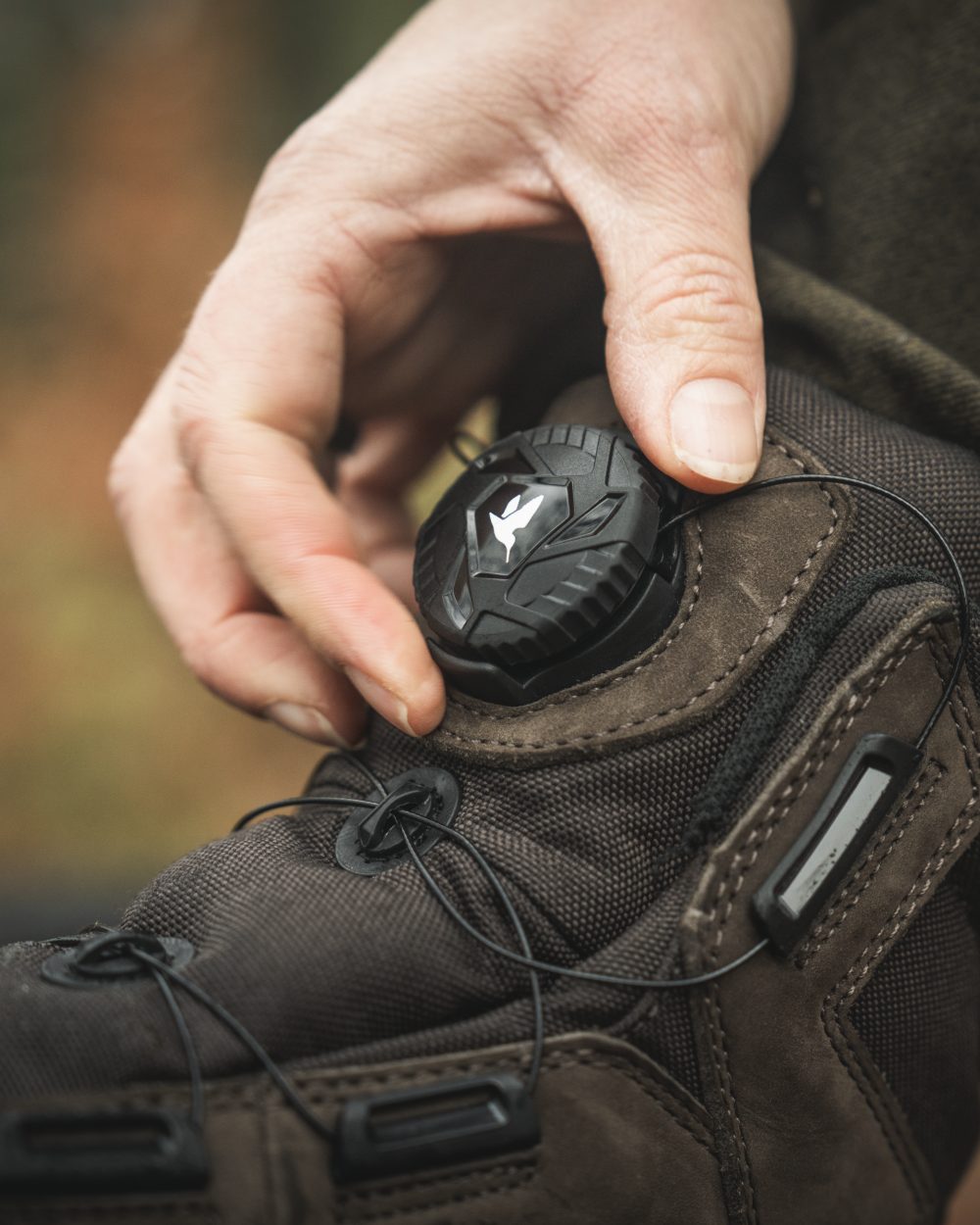 Dark Brown coloured Seeland Enduro Dial Aya Boots on forest background 