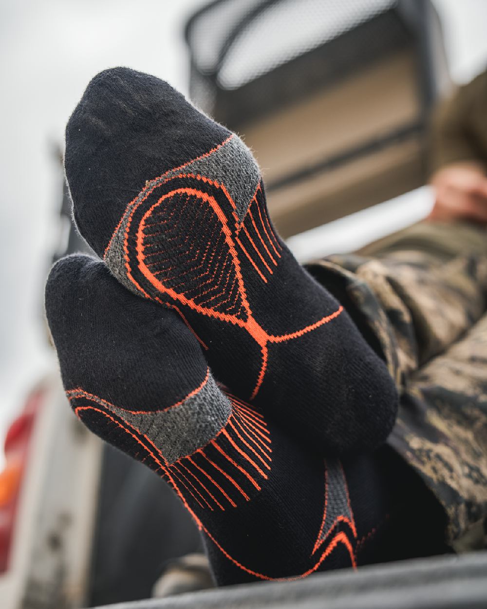 Black Dark Grey Coloured Seeland Field Coolmax Socks Twin Pack on blurry Background
