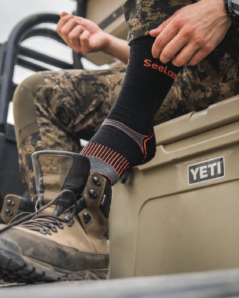 Black Dark Grey Coloured Seeland Field Coolmax Socks Twin Pack on blurry Background
