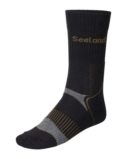 Black Dark Grey Coloured Seeland Field Coolmax Socks Twin Pack on White Background

