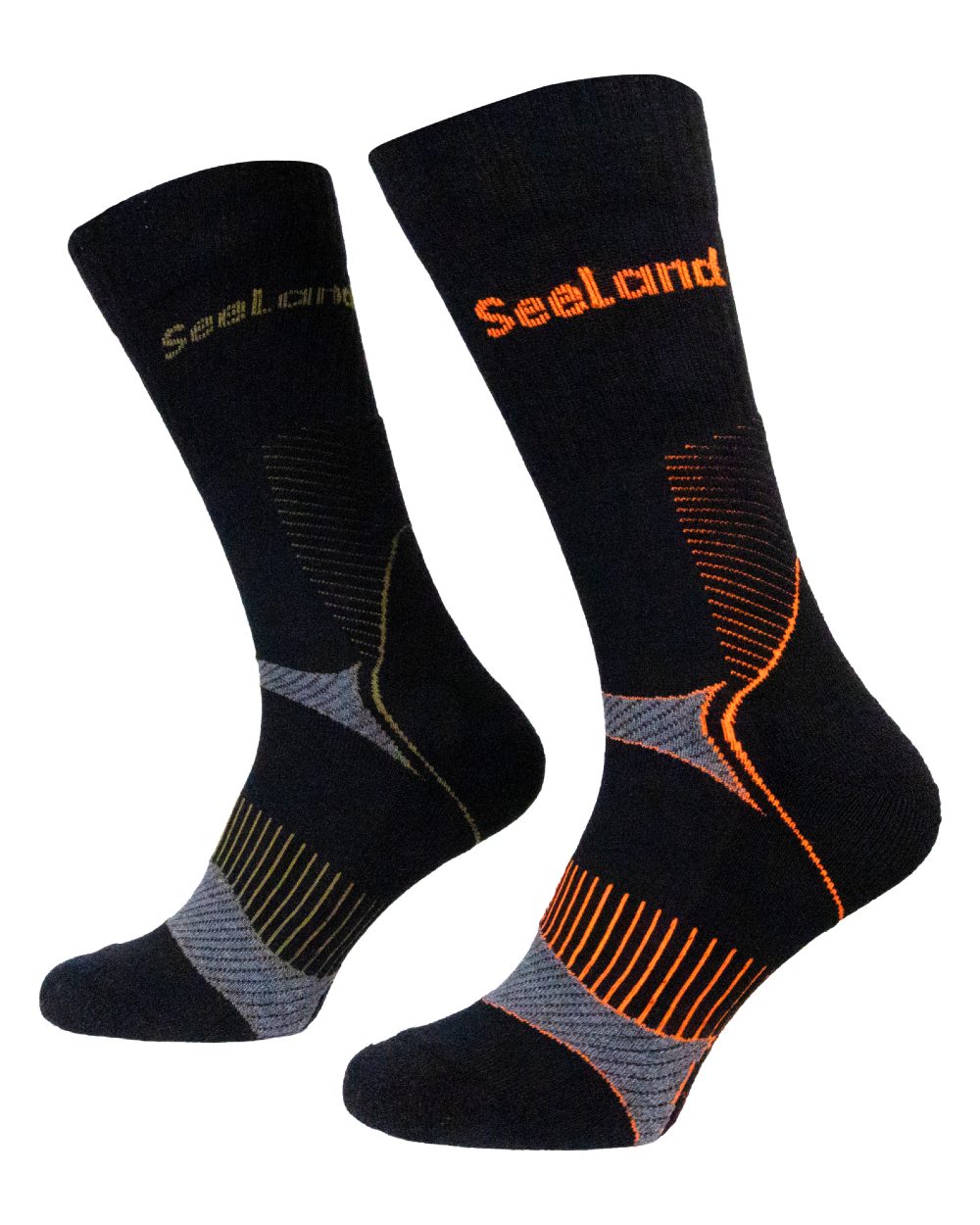 Black Dark Grey Coloured Seeland Field Coolmax Socks Twin Pack on White Background
