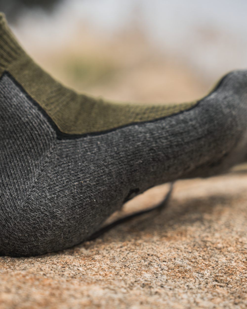 Pine Green Dark Grey Coloured Seeland Field Sock Triple Pack on Blurry Background
