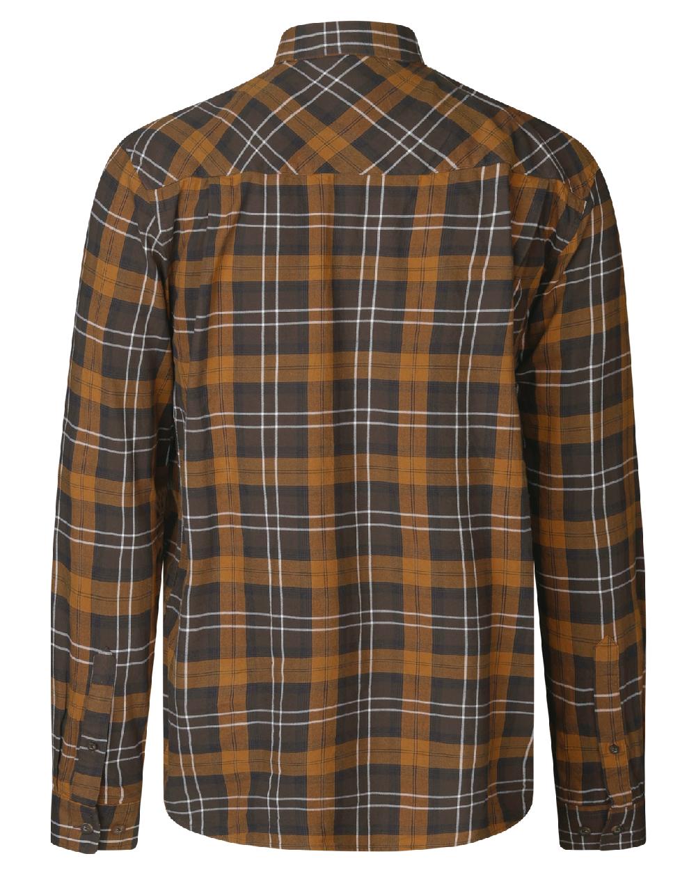 Dark Brown Camel Check coloured Seeland Glen Flannel Shirt on white background 