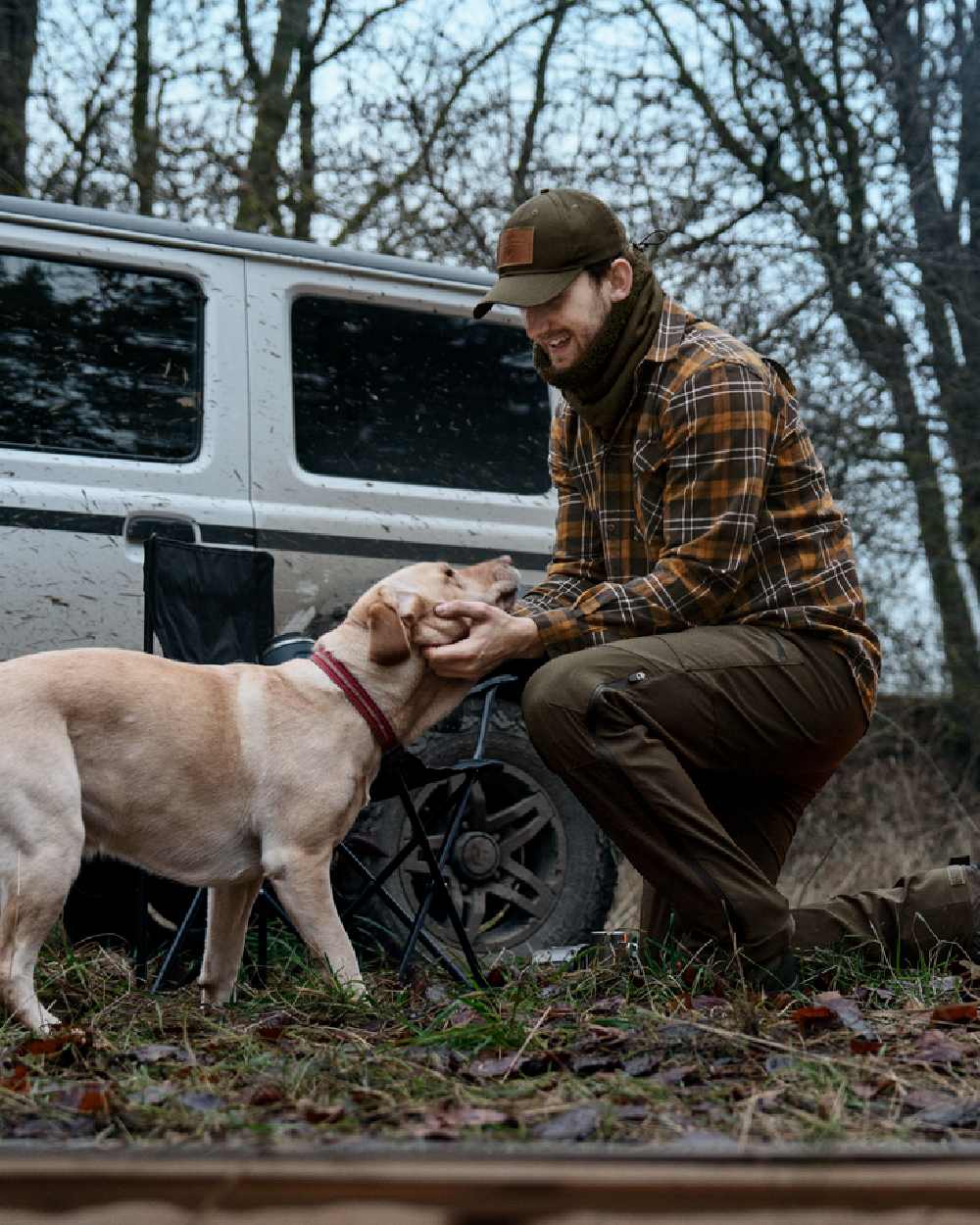Dark Brown Camel Check coloured Seeland Glen Flannel Shirt on outdoor background 