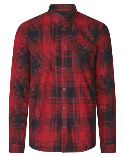 Red Check coloured Seeland Glen Flannel Shirt on white background 