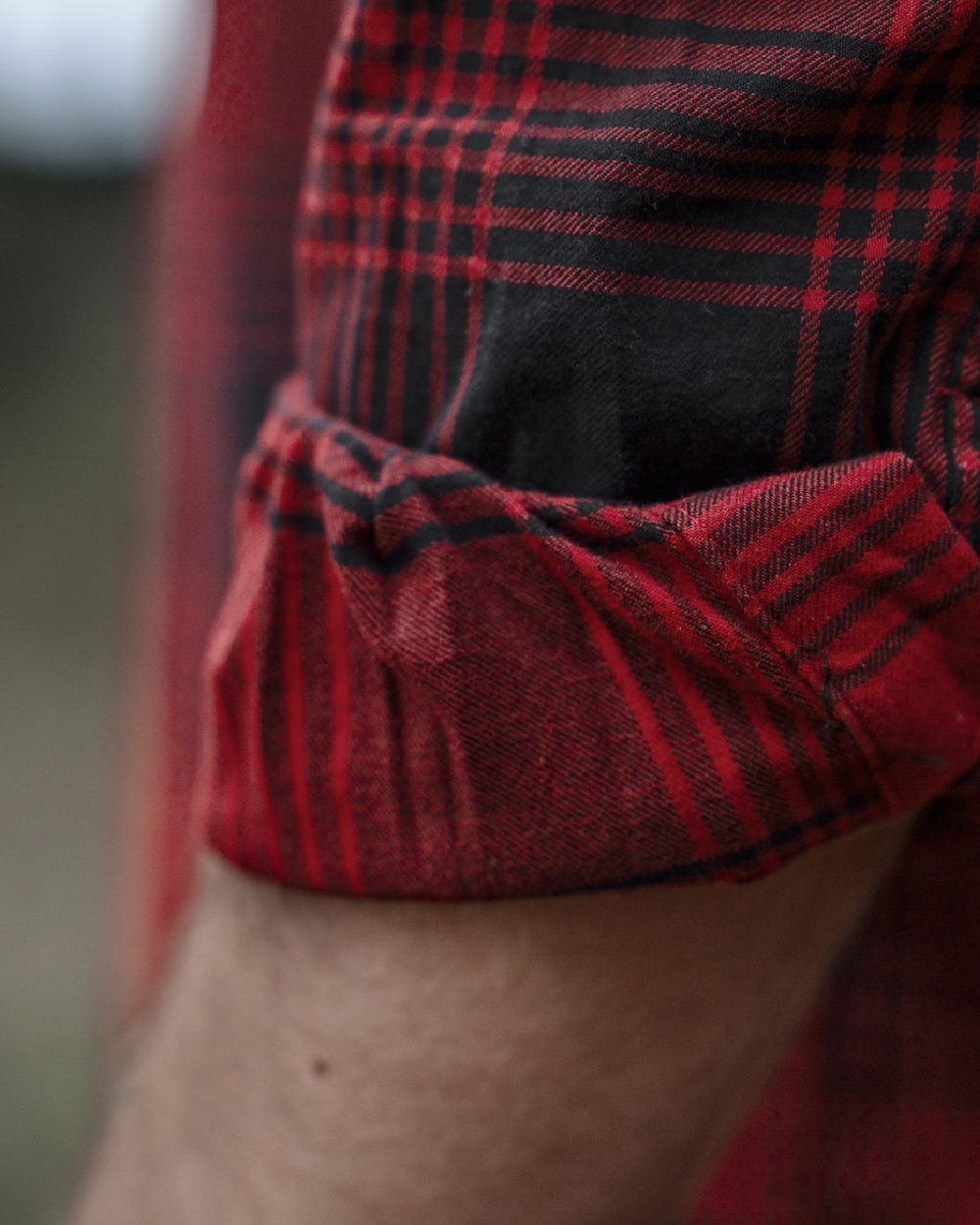 Red Check coloured Seeland Glen Flannel Shirt on woodland background 